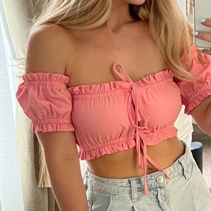 Tiger mist pink tie front crop top